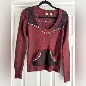 BKE Red and Black V-Neck Sweater